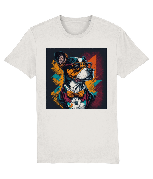 T-shirt Hond met strik en bril stoere hond (abstracte tekening van hond)
