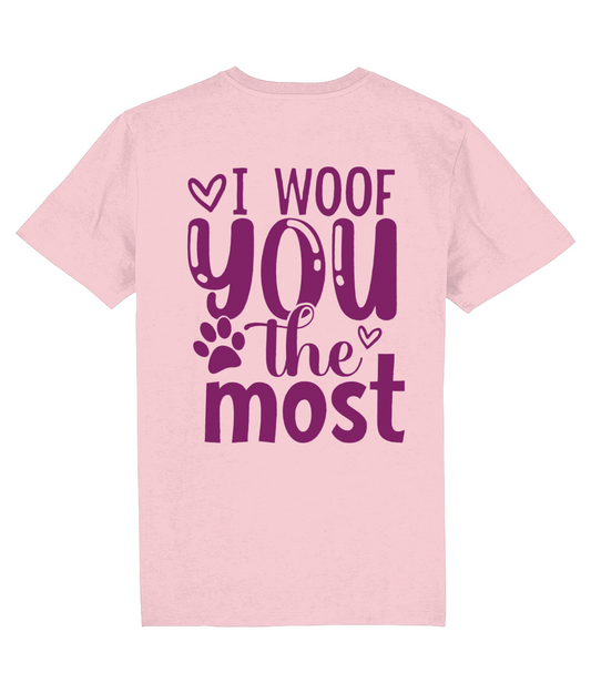 T-shirt hond met hondenliefde I woof you the most (achterzijde)