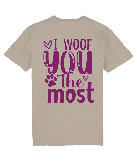 T-shirt hond met hondenliefde I woof you the most (achterzijde)