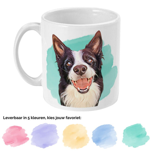 Honden mok met afbeelding van je hond als tekening (pastel)